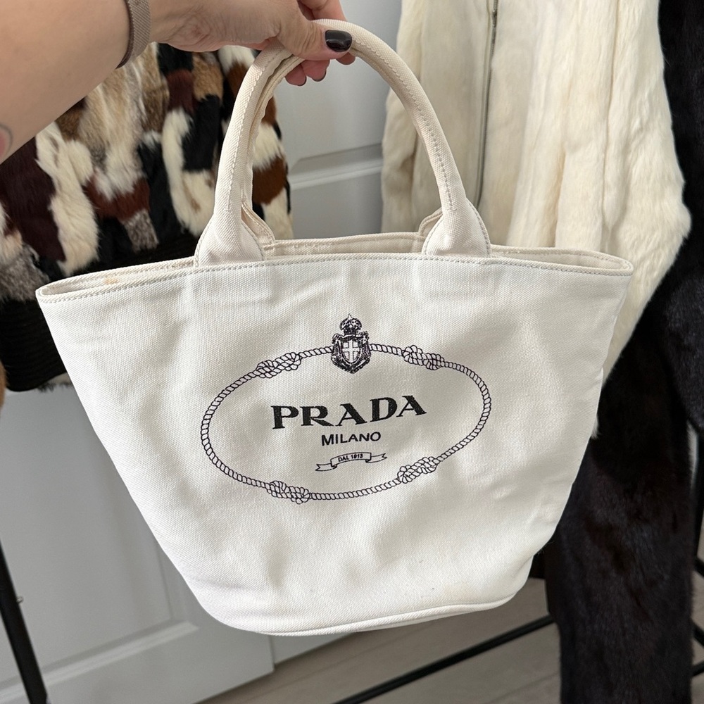 Prada Ivory Canvas Tote White